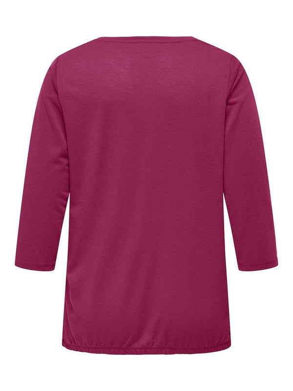 Only Carmakoma Ladies Carlinne V-Neck 3/4 Plus Size Regular Fit Top-PINK