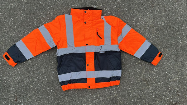 Junior 2 Tone Hi Vis Kids Bomber Farm Work Safety Jacket-HIVIZ ORANVY