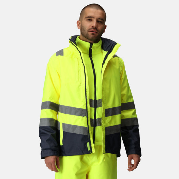 Regatta Mens Pro Hi Vis 3 In 1 Waterproof Breathable Windproof Work Jacket-HIVIZ YELNVY