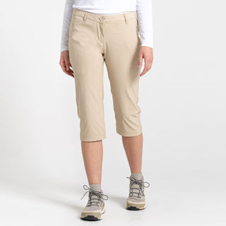 Craghoppers Ladies Kiwi Pro II Crop Stretch Water Repellent Sun Protective Quick Dry Trousers-SAND