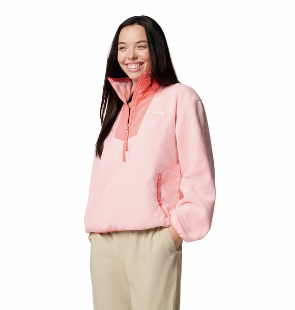 Columbia Ladies Sequoia Grove Cropped 1/2 Zip Overhead Fleece-PINK