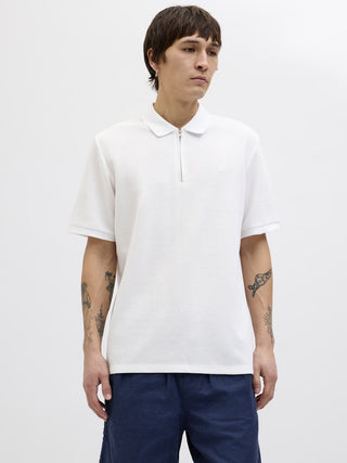 Jack & Jones Mens Austin Zip Neck Polo-WHITE