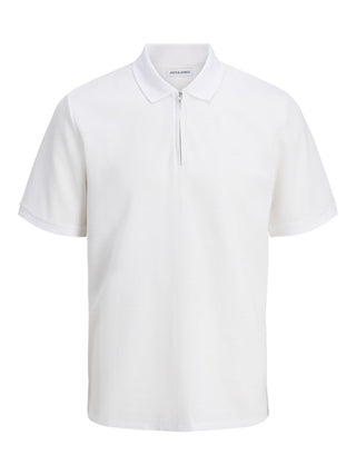 Jack & Jones Mens Austin Zip Neck Polo-WHITE