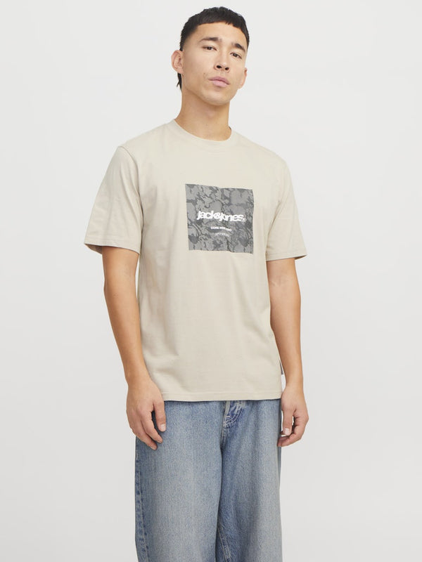 Jack & Jones Mens Regular Fit 100% Cotton Tarmac T-Shirt-CREAM
