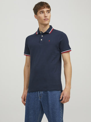 Buy navy-blazer Jack &amp; Jones Paulos Organic Cotton Polo Shirt | Multiple Colours | Slim Fit Men’s Polo