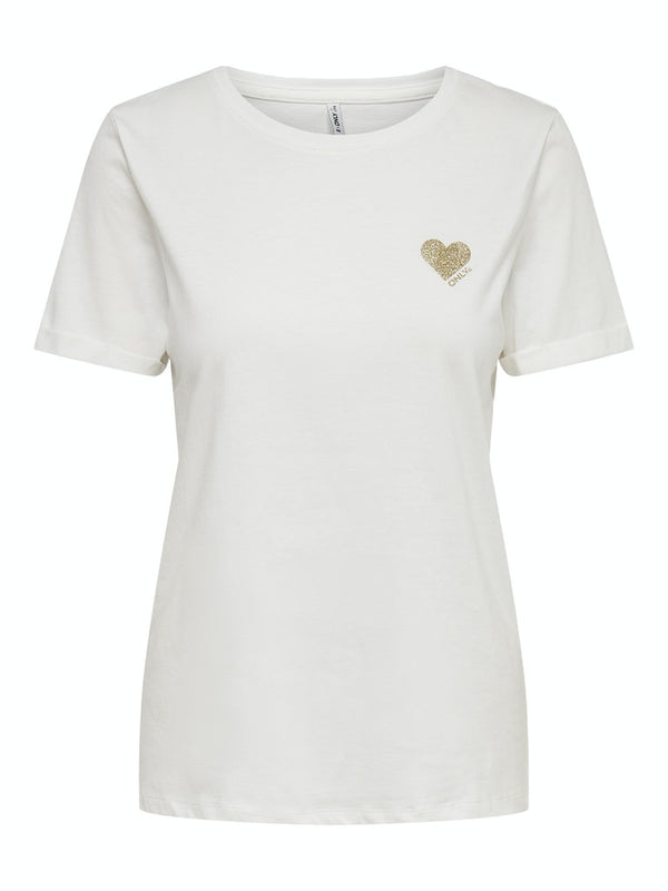 ONLY ONLKITA LIFE Short Sleeve Organic Cotton Top – Stylish with Glitter Detail