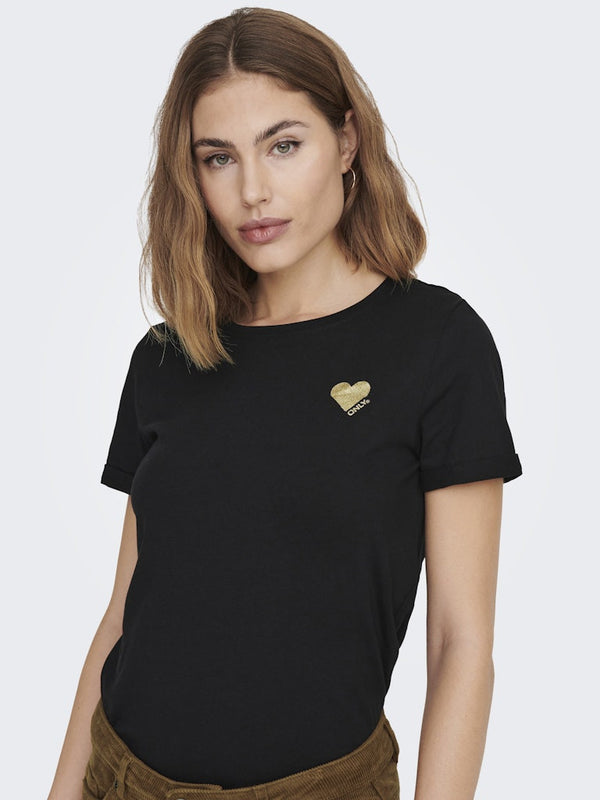 ONLY ONLKITA LIFE Short Sleeve Organic Cotton Top – Stylish with Glitter Detail