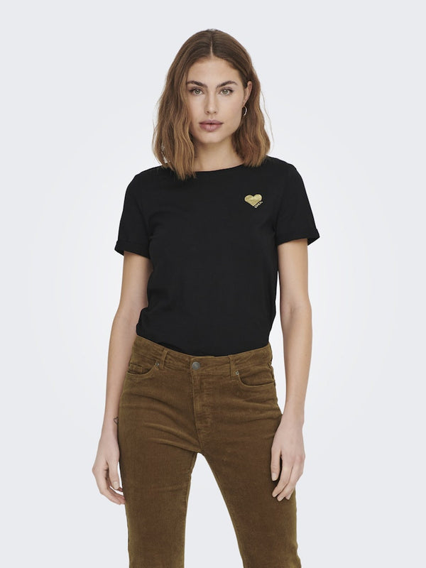 ONLY ONLKITA LIFE Short Sleeve Organic Cotton Top – Stylish with Glitter Detail