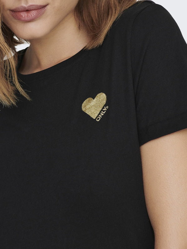ONLY ONLKITA LIFE Short Sleeve Organic Cotton Top – Stylish with Glitter Detail
