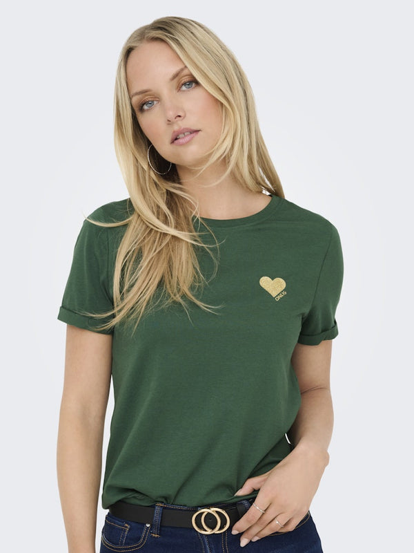 ONLY ONLKITA LIFE Short Sleeve Organic Cotton Top – Stylish with Glitter Detail