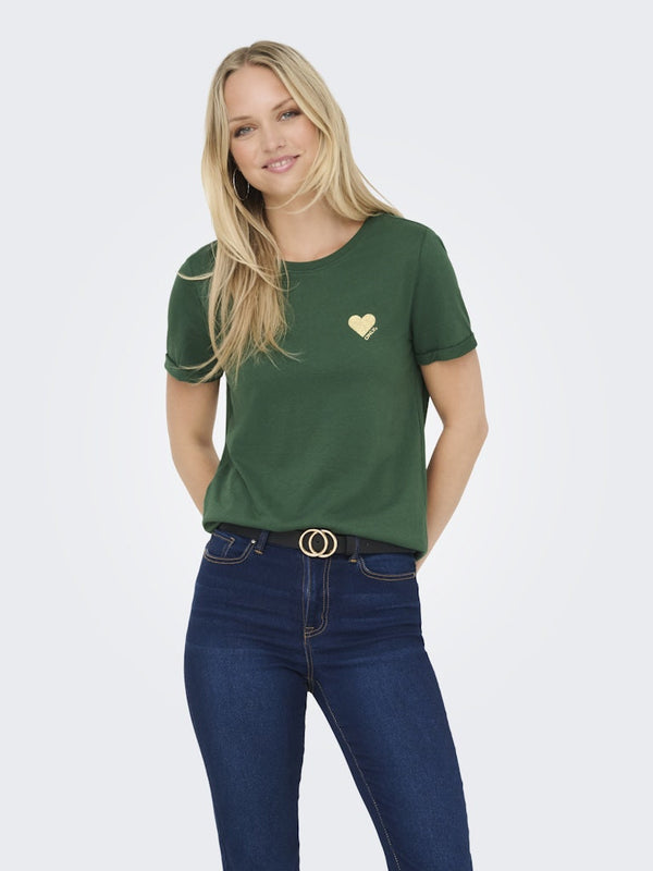 ONLY ONLKITA LIFE Short Sleeve Organic Cotton Top – Stylish with Glitter Detail