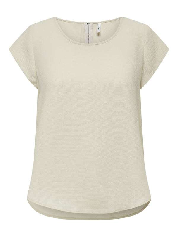 ONLY ONLVIC Women's Short Sleeve Solid Top | Recycled Fabric Zip-Back Blouse