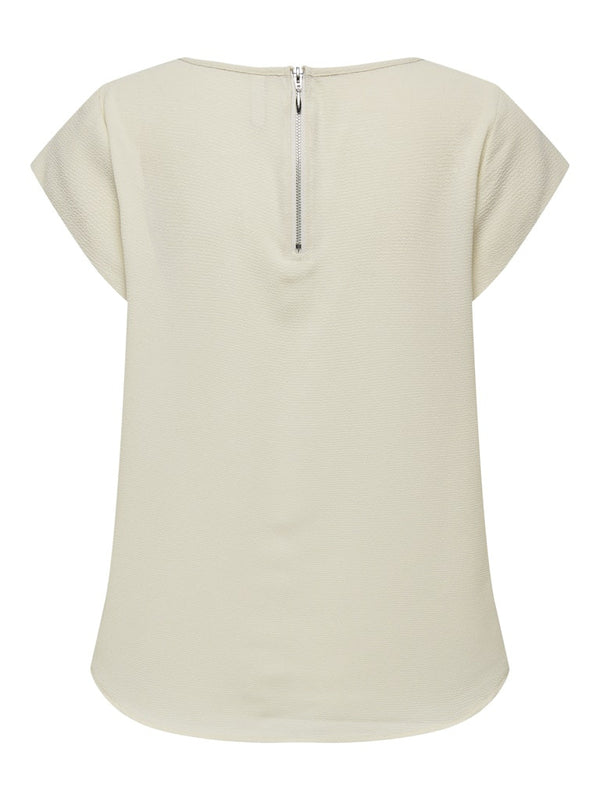 ONLY ONLVIC Women's Short Sleeve Solid Top | Recycled Fabric Zip-Back Blouse