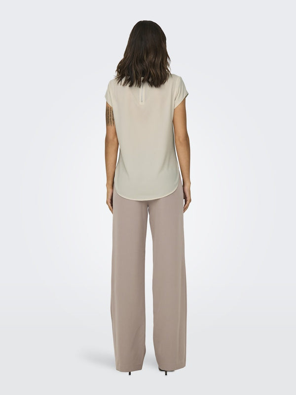 ONLY ONLVIC Women's Short Sleeve Solid Top | Recycled Fabric Zip-Back Blouse