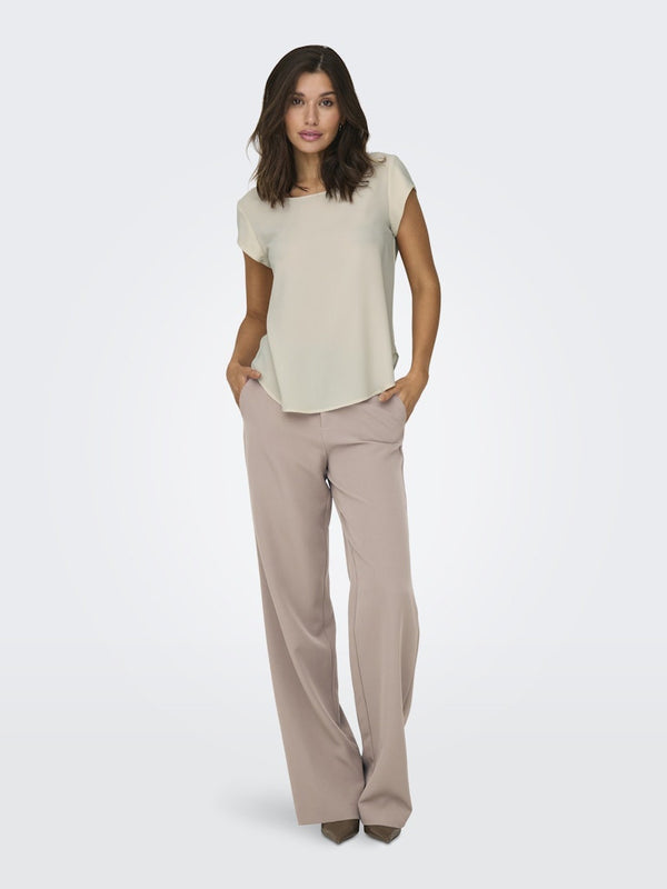 ONLY ONLVIC Women's Short Sleeve Solid Top | Recycled Fabric Zip-Back Blouse