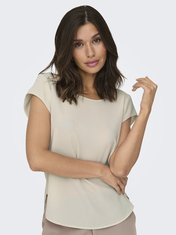 ONLY ONLVIC Women's Short Sleeve Solid Top | Recycled Fabric Zip-Back Blouse