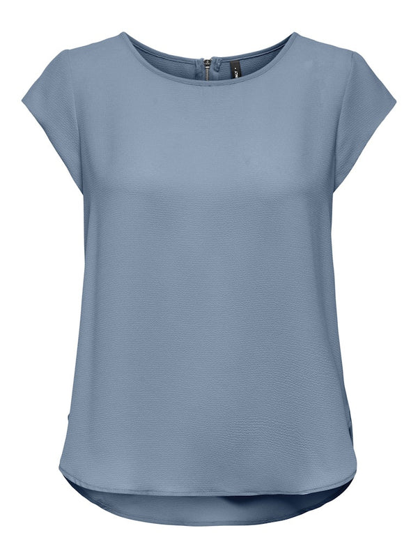 ONLY ONLVIC Women's Short Sleeve Solid Top | Recycled Fabric Zip-Back Blouse