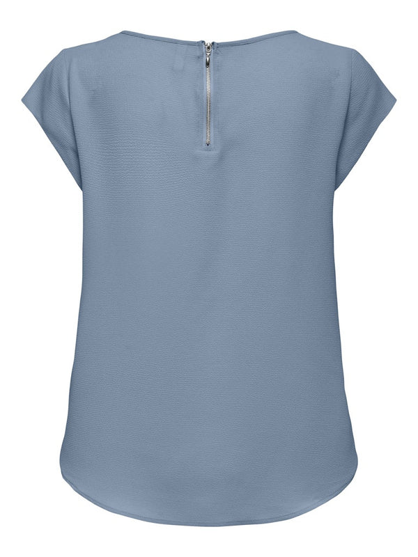 ONLY ONLVIC Women's Short Sleeve Solid Top | Recycled Fabric Zip-Back Blouse