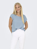 ONLY ONLVIC Women's Short Sleeve Solid Top | Recycled Fabric Zip-Back Blouse