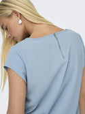 ONLY ONLVIC Women's Short Sleeve Solid Top | Recycled Fabric Zip-Back Blouse