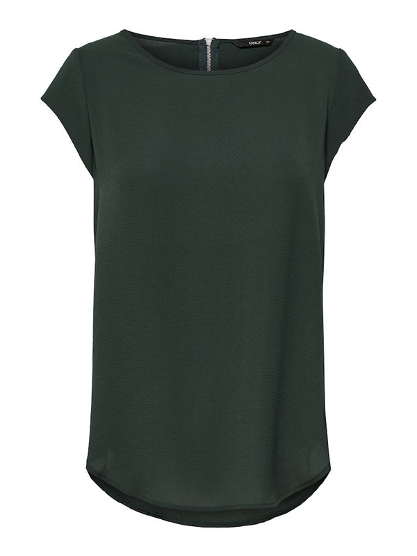 ONLY ONLVIC Women's Short Sleeve Solid Top | Recycled Fabric Zip-Back Blouse