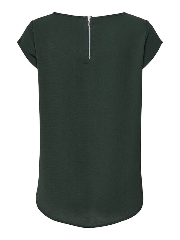 ONLY ONLVIC Women's Short Sleeve Solid Top | Recycled Fabric Zip-Back Blouse