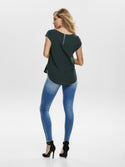 ONLY ONLVIC Women's Short Sleeve Solid Top | Recycled Fabric Zip-Back Blouse