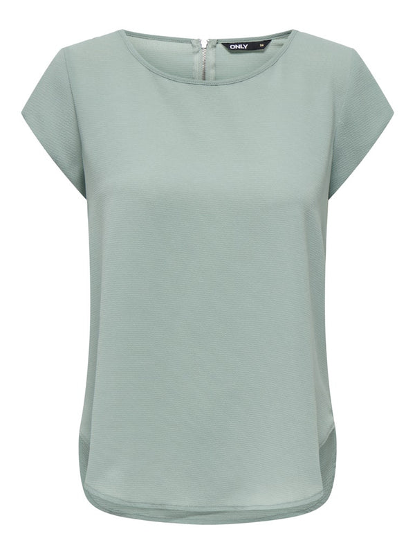 ONLY ONLVIC Women's Short Sleeve Solid Top | Recycled Fabric Zip-Back Blouse