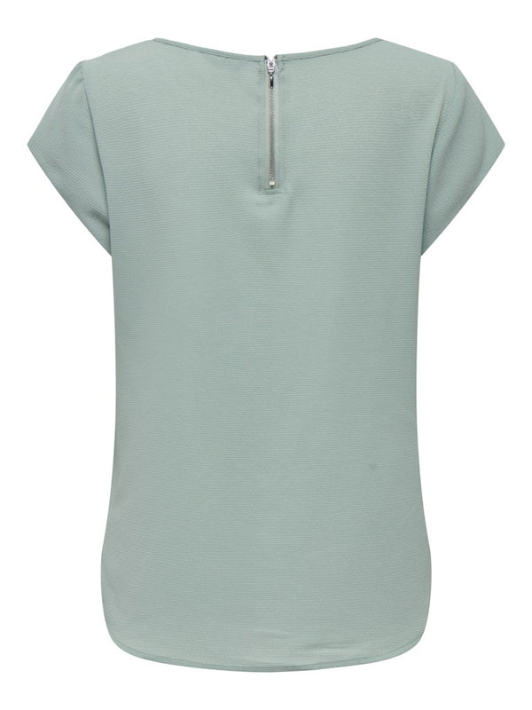 ONLY ONLVIC Women's Short Sleeve Solid Top | Recycled Fabric Zip-Back Blouse