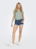 ONLY ONLVIC Women's Short Sleeve Solid Top | Recycled Fabric Zip-Back Blouse