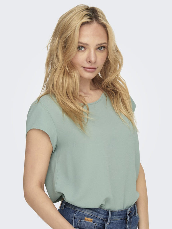 ONLY ONLVIC Women's Short Sleeve Solid Top | Recycled Fabric Zip-Back Blouse