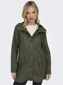 ONLY ONLELISA Water Repellent Hooded Raincoat in Kalamata Green – Recycled Polyester