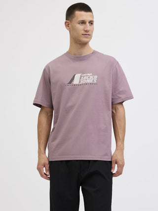 Buy grape Jack &amp; Jones JCOTIER Men&#39;s Front Print T-Shirt | Relaxed Fit Cotton Tee