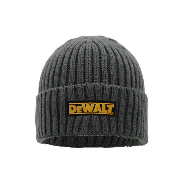 DeWalt Indianapolis Knitted Beanie Hat – black winter workwear hat with stretch ribbed hem and woven logo badge