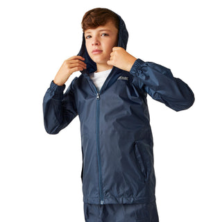 Regatta Pack‑It III Kids Waterproof Jacket RKW213 – lightweight navy packable rain jacket for children with hood and pockets
