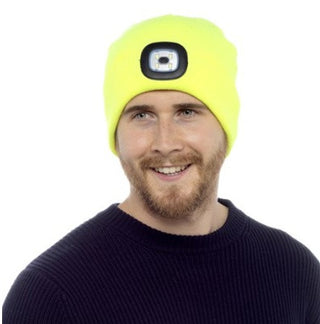 Adults Neon Yellow LED Hat GL622 | High-Visibility Winter Beanie