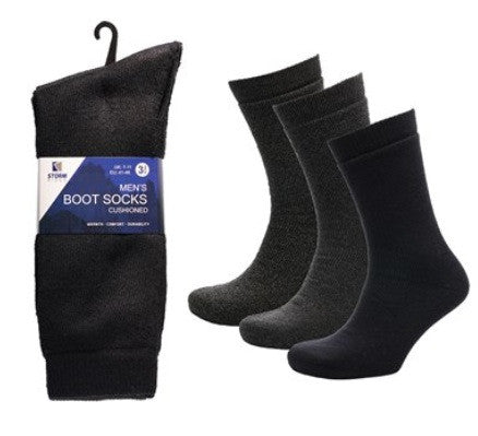 Storm Ridge Men’s Cushioned Boot Socks – 3 Pack (7-11) SK029 - Borderland Muff
