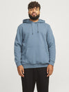 Jack & Jones JJEBRADLEY Plus Size Hoodie in Goblin Blue – men’s relaxed fit sweatshirt with hood and kangaroo pocket