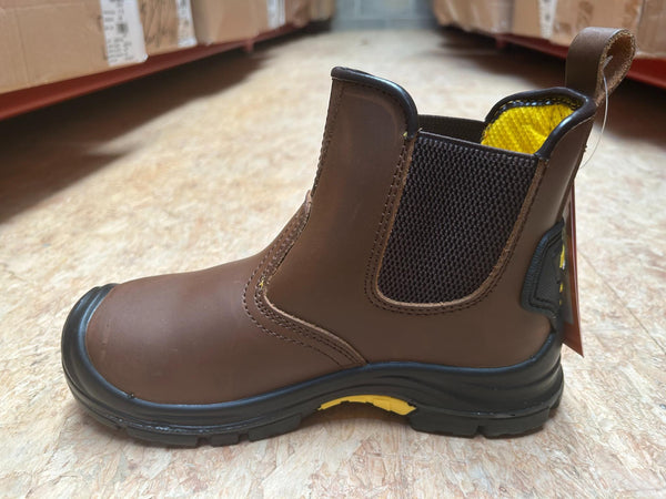 Boss Kids Slip-On Safety Work Boots - Brown Leather - Borderland Muff