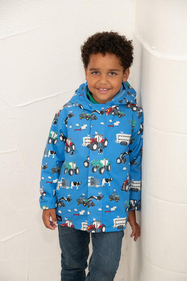 Kids Lighthouse Finlay Waterproof Jacket | JCB & Farming Print - Borderland Muff