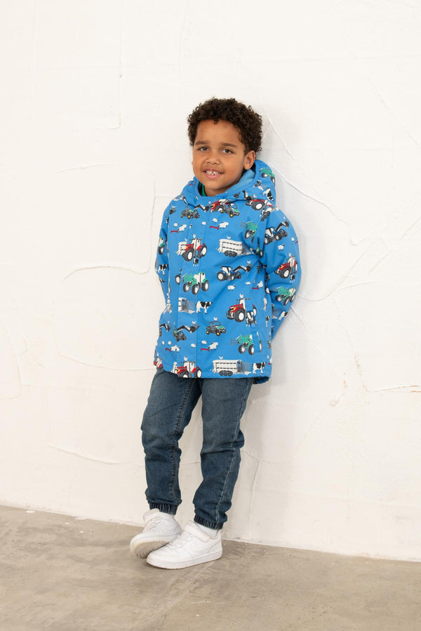 Kids Lighthouse Finlay Waterproof Jacket | JCB & Farming Print - Borderland Muff