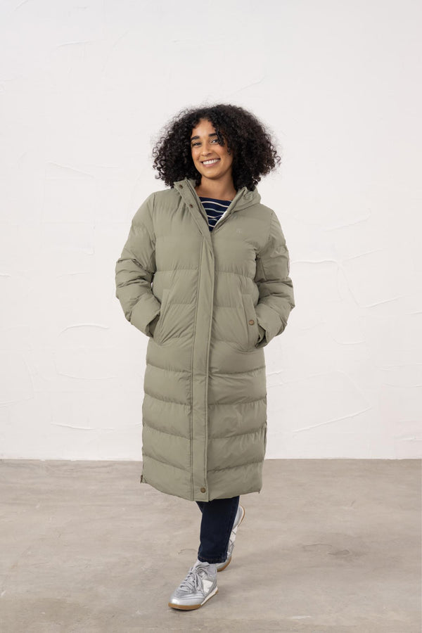 Ladies Lighthouse Savannah Long Padded Coat | Pine, Brushwood & Cocoa - Borderland Muff
