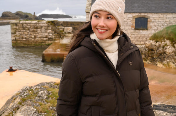 Ladies Lighthouse Savannah Long Padded Coat | Pine, Brushwood & Cocoa - Borderland Muff