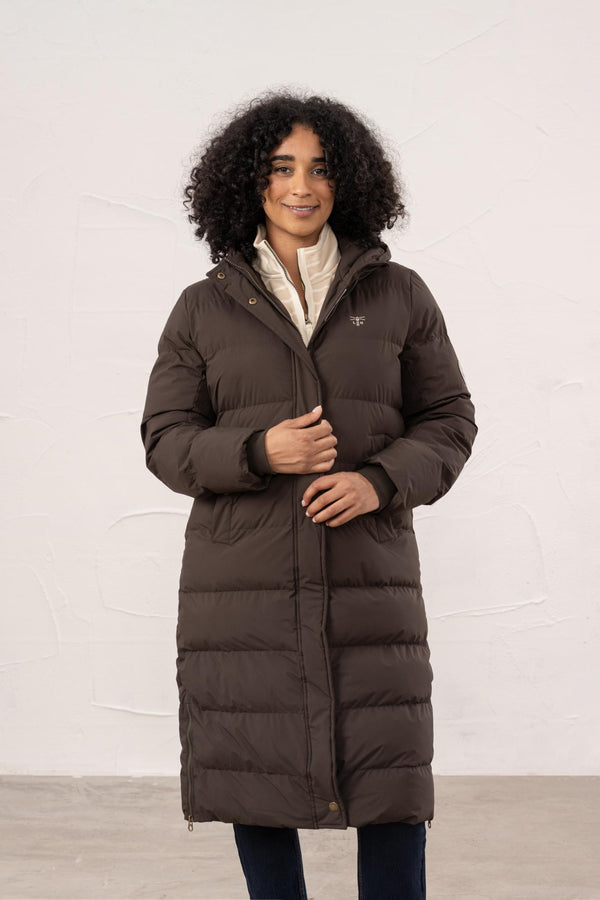 Ladies Lighthouse Savannah Long Padded Coat | Pine, Brushwood & Cocoa - Borderland Muff