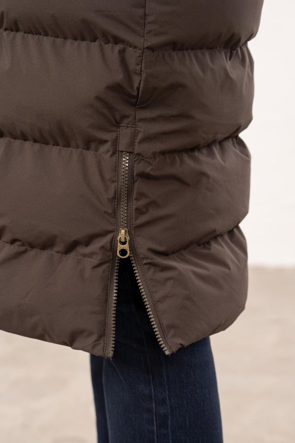 Ladies Lighthouse Savannah Long Padded Coat | Pine, Brushwood & Cocoa - Borderland Muff