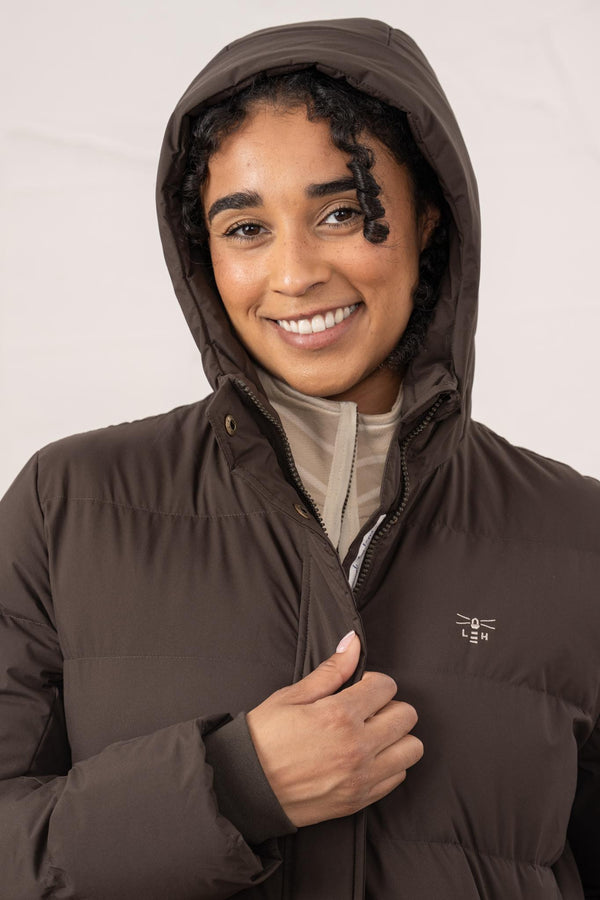 Ladies Lighthouse Savannah Long Padded Coat | Pine, Brushwood & Cocoa - Borderland Muff