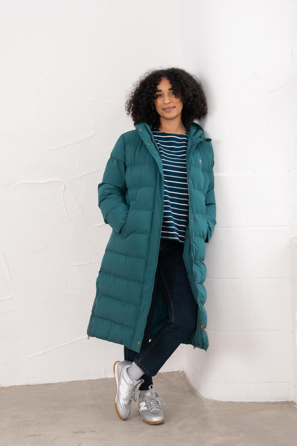 Ladies Lighthouse Savannah Long Padded Coat | Pine, Brushwood & Cocoa - Borderland Muff