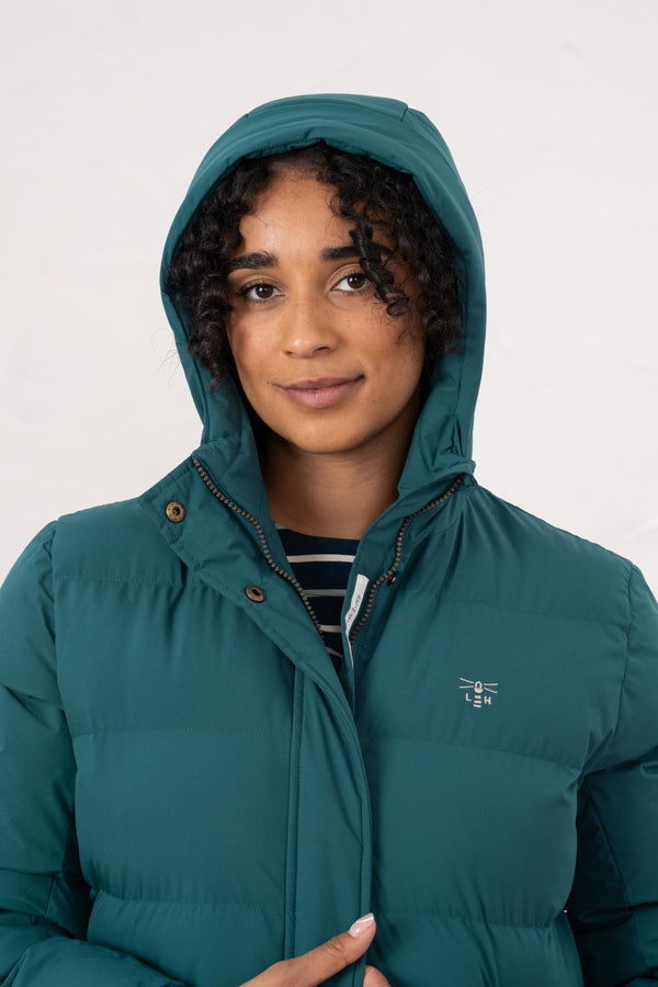 Ladies Lighthouse Savannah Long Padded Coat | Pine, Brushwood & Cocoa - Borderland Muff