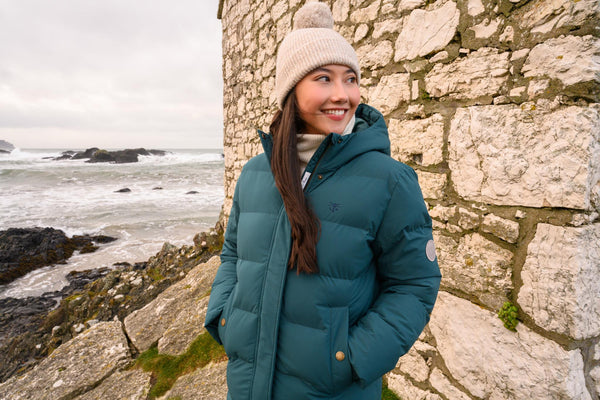 Ladies Lighthouse Savannah Long Padded Coat | Pine, Brushwood & Cocoa - Borderland Muff