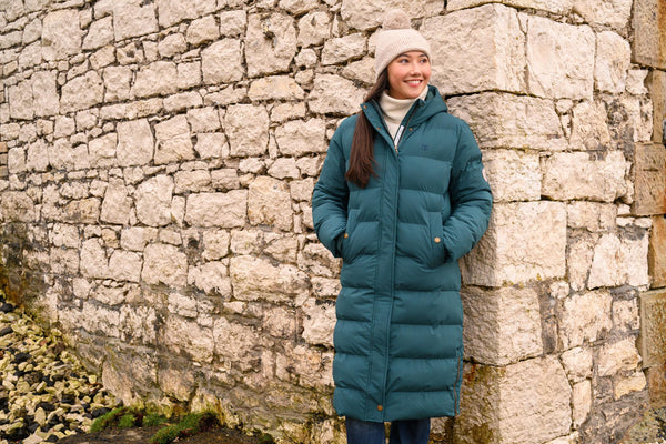 Ladies Lighthouse Savannah Long Padded Coat | Pine, Brushwood & Cocoa - Borderland Muff
